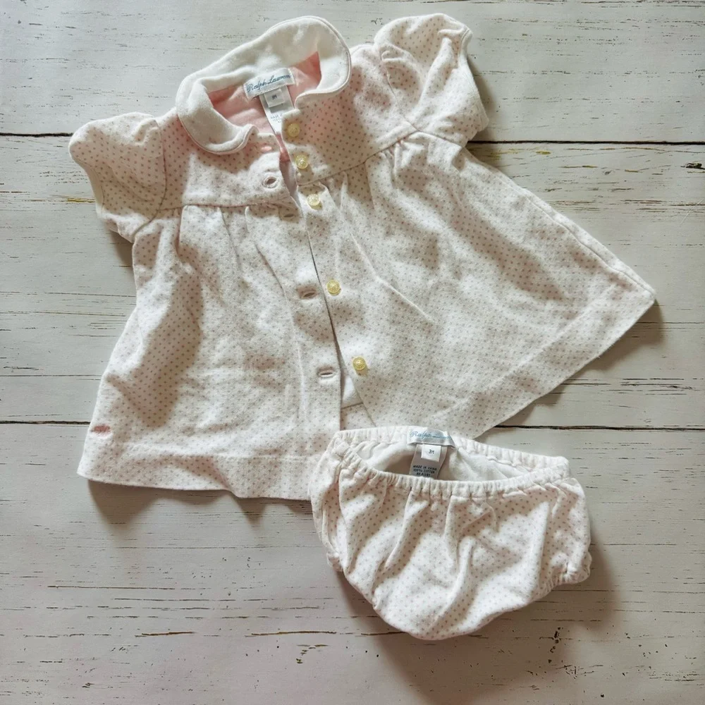 Ralph Lauren Pink Polka Dot Baby Dress Set